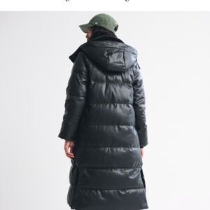 Abercrombie & Fitch Women's Vegan Leather Black Puffer Jacket